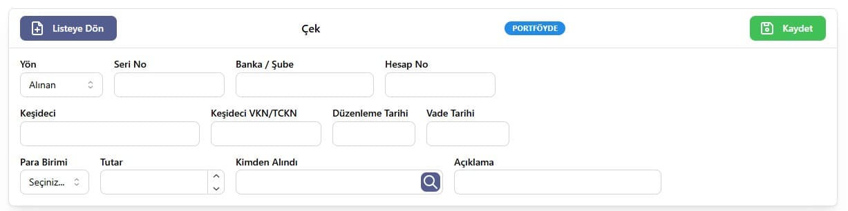 Çek ekranı ekran görüntüsü